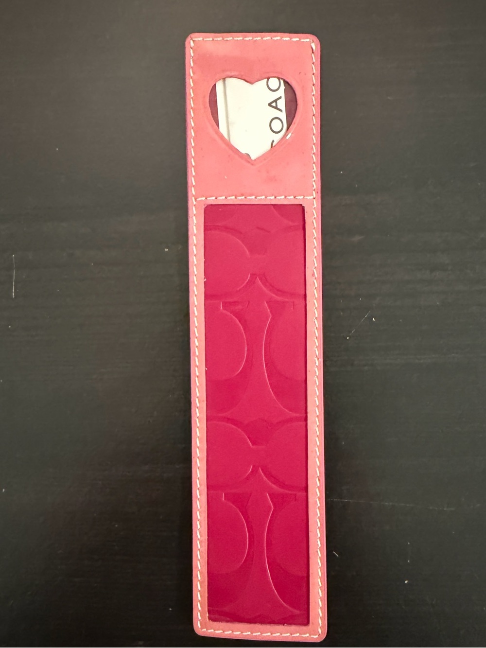 Coach Pink Signature C Heart Leather Bookmark 3339 💗